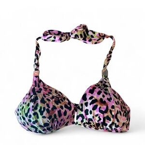 VICTORIA'S SECRET Push Up Leopard Print Pink String Bikini Top Adjustable Sz Lg